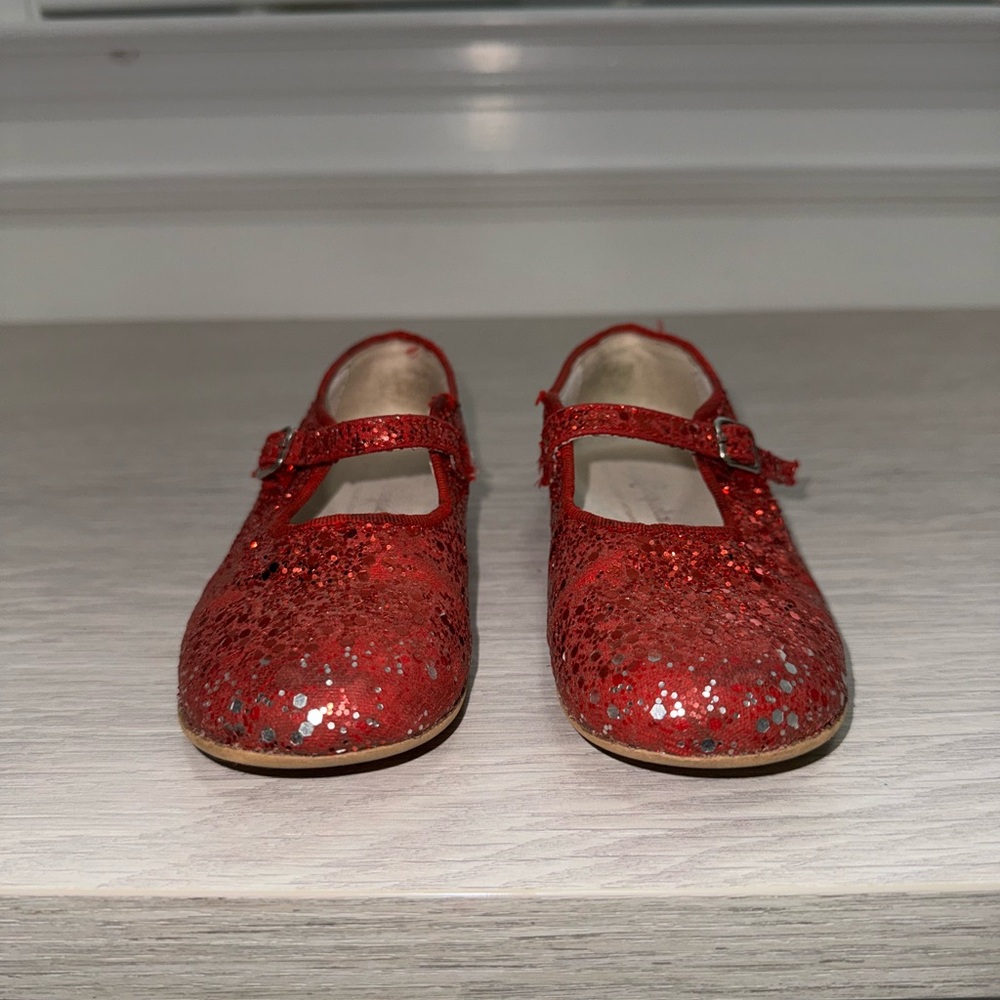 Red glitter La Coqueta Mary Jane girl dress shoes